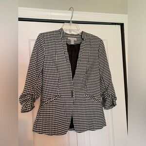 H&M Fitted Houndstooth Blazer, Black/White, Size 8